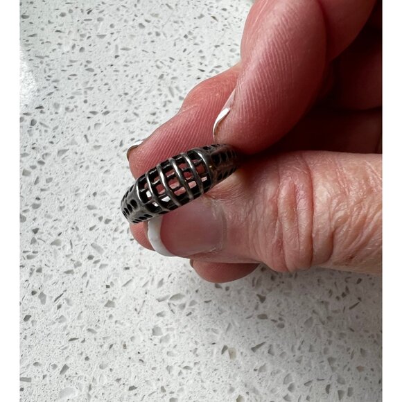Silver Size 8 Signed MD Silver Marked 925 Ring Cage Work - Picture 3 of 8